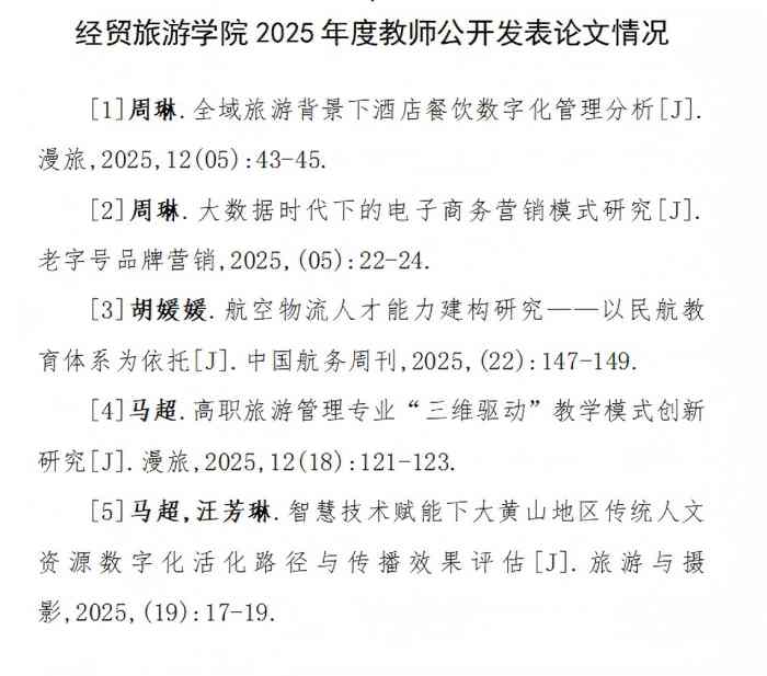 经贸旅游学院2025年度教师公开发表论文情况
